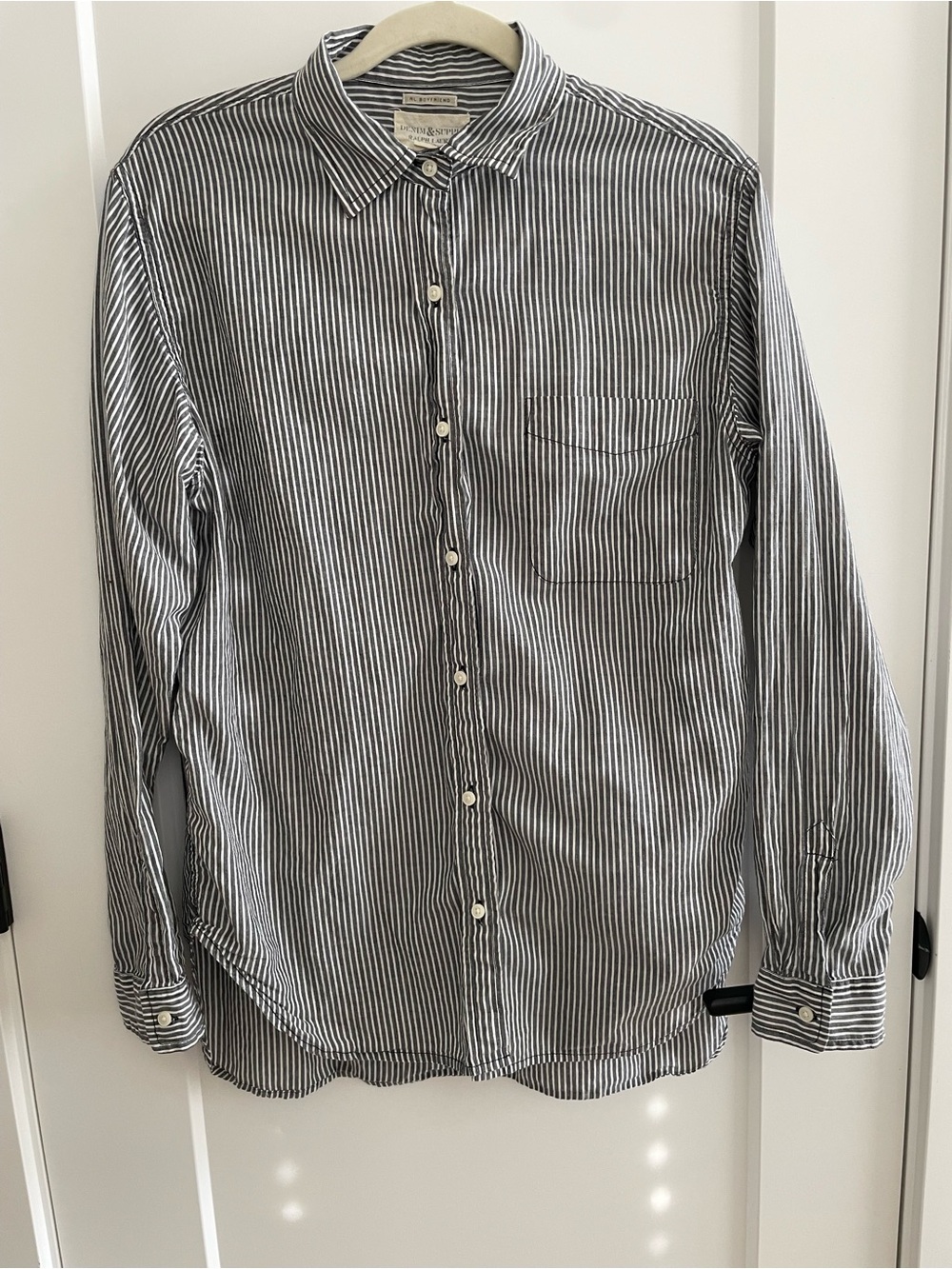 Denim & Supply Ralph Lauren striped boyfriend shirt in grey and white